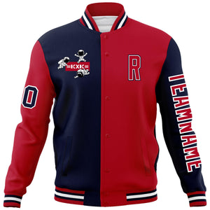 Custom Navy Red Two Tone Split Fashion Varsity Letterman Jacket with Raglan Sleeves