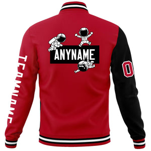 Custom Red Black Two Tone Split Fashion Varsity Letterman Jacket with Raglan Sleeves