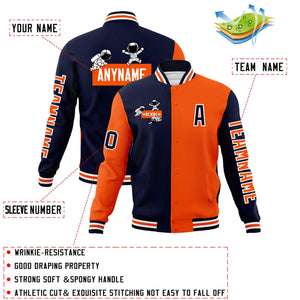 Custom Navy Orange Two Tone Split Fashion Varsity Letterman Jacket with Raglan Sleeves