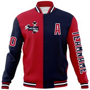 Custom Red Navy Two Tone Split Fashion Varsity Letterman Jacket with Raglan Sleeves