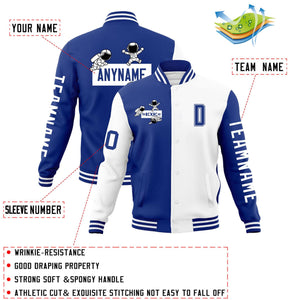 Custom Royal White Two Tone Split Fashion Varsity Letterman Jacket with Raglan Sleeves