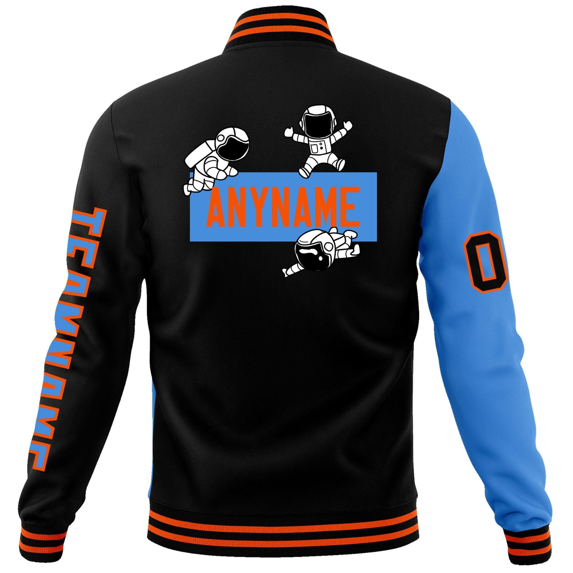 Custom Black Powder Blue Two Tone Split Fashion Varsity Letterman Jacket with Raglan Sleeves