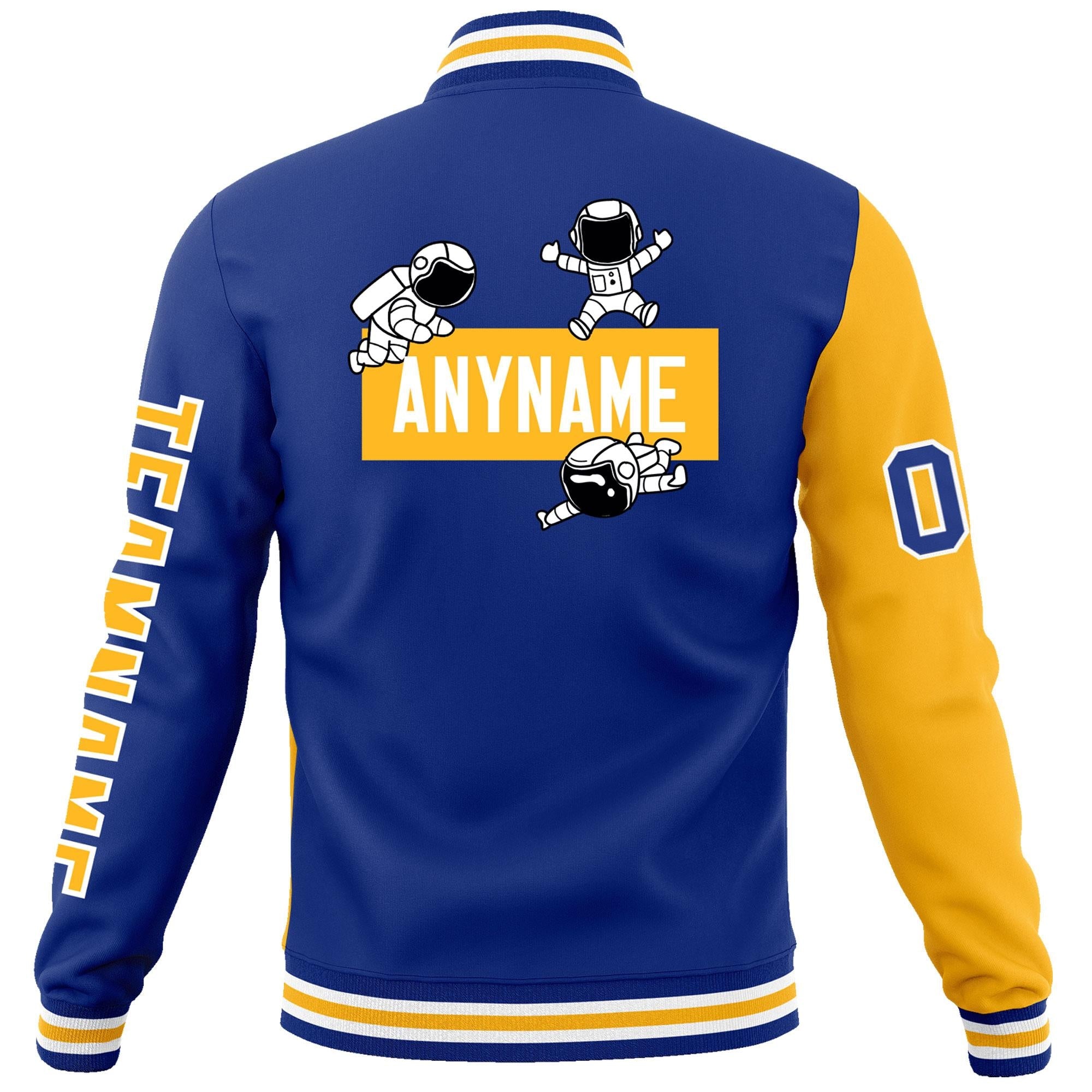 Custom Royal Gold Two Tone Split Fashion Varsity Letterman Jacket with Raglan Sleeves