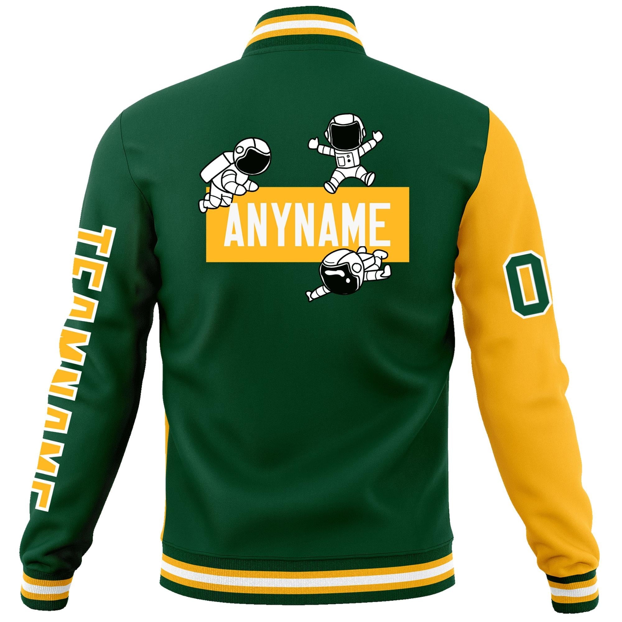 Custom Green Gold Two Tone Split Fashion Varsity Letterman Jacket with Raglan Sleeves