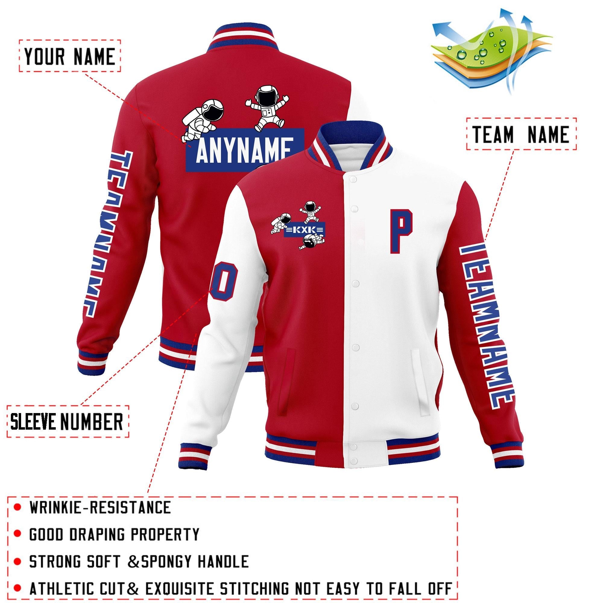 Custom Red White Two Tone Split Fashion Varsity Letterman Jacket with Raglan Sleeves