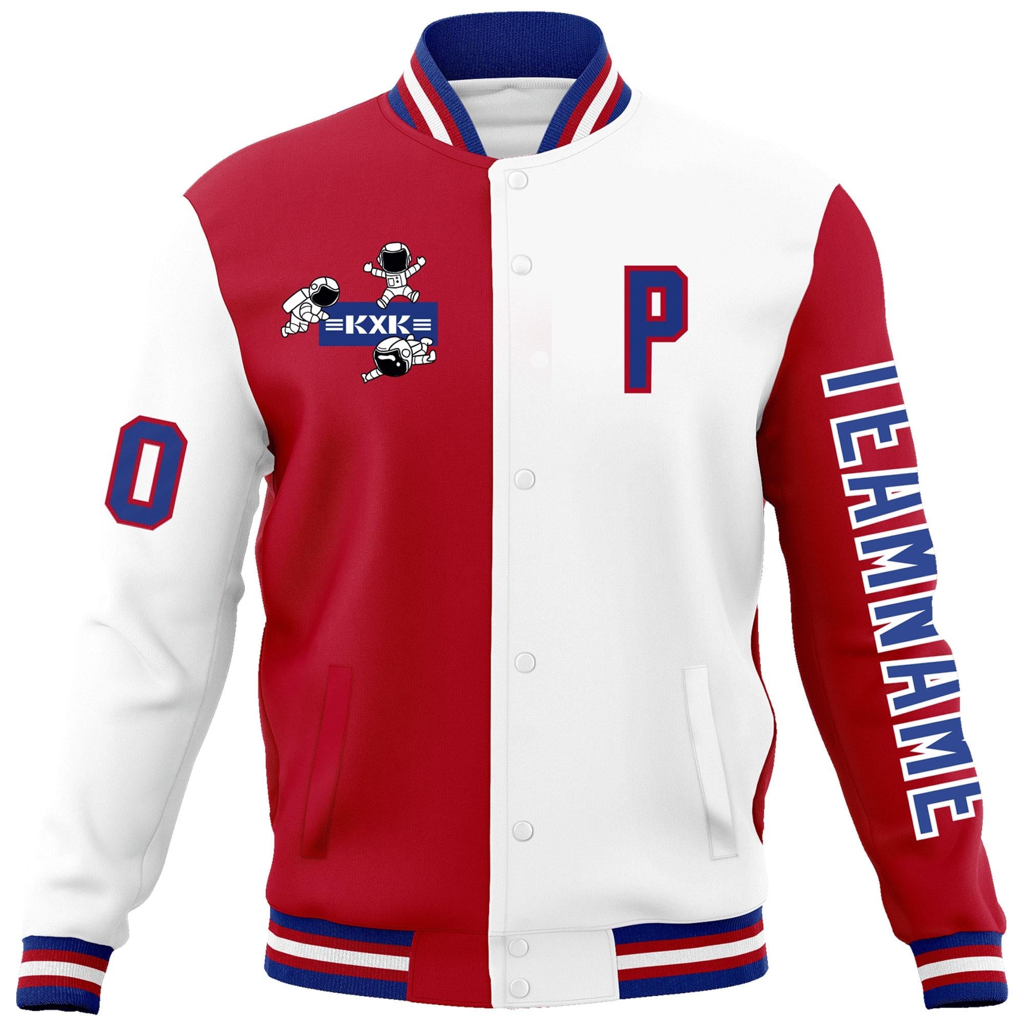 Custom Red White Two Tone Split Fashion Varsity Letterman Jacket with Raglan Sleeves