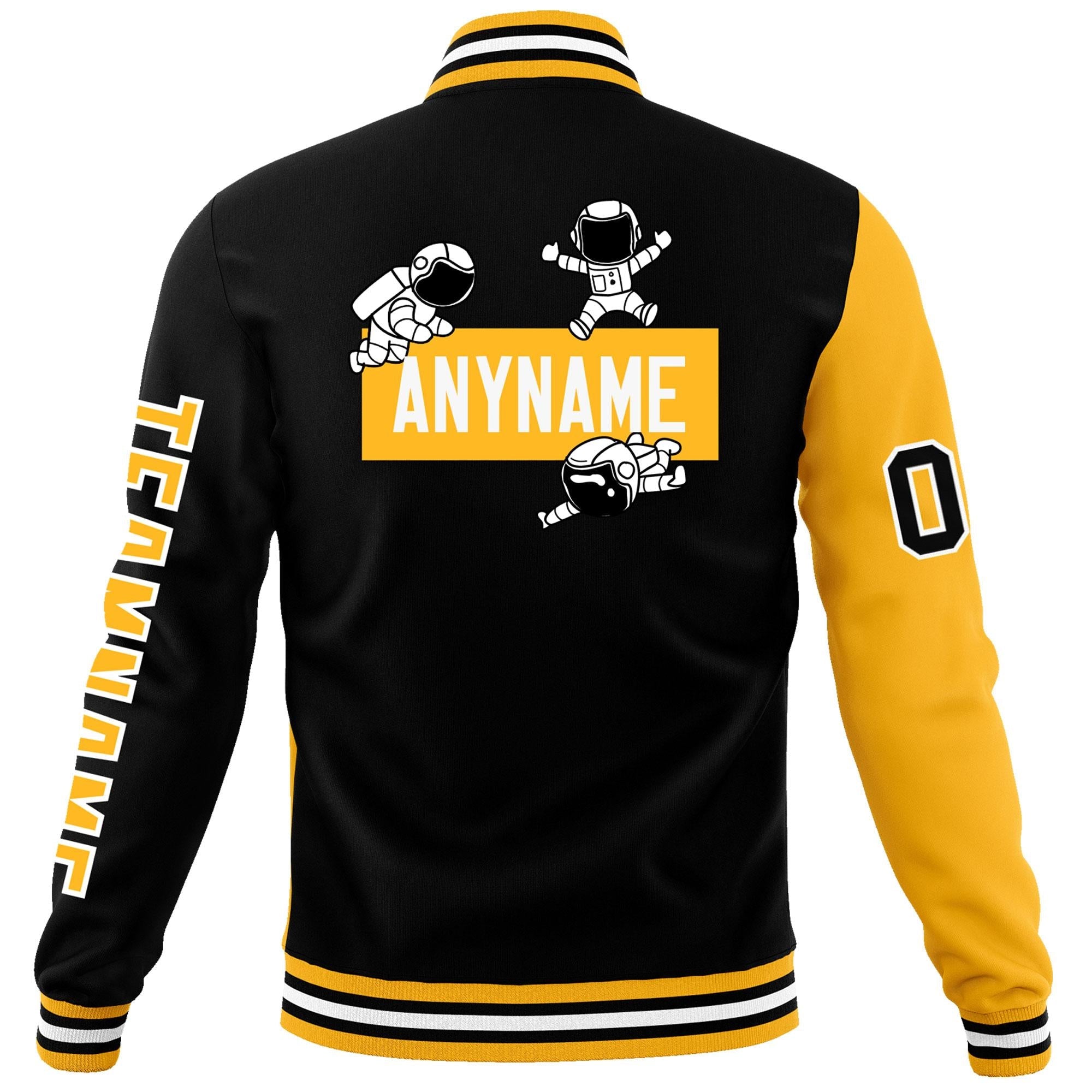 Custom Black Gold Two Tone Split Fashion Varsity Letterman Jacket with Raglan Sleeves