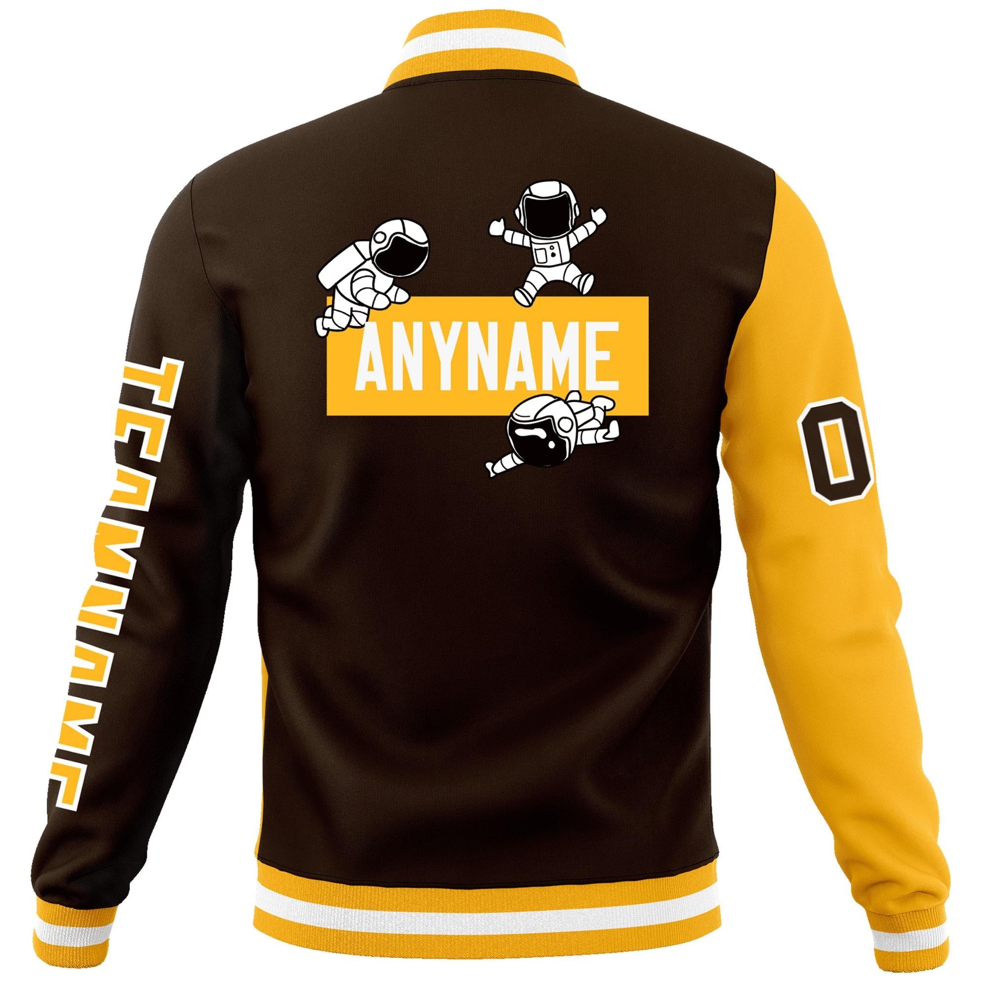 Custom Brown Gold Two Tone Split Fashion Varsity Letterman Jacket with Raglan Sleeves