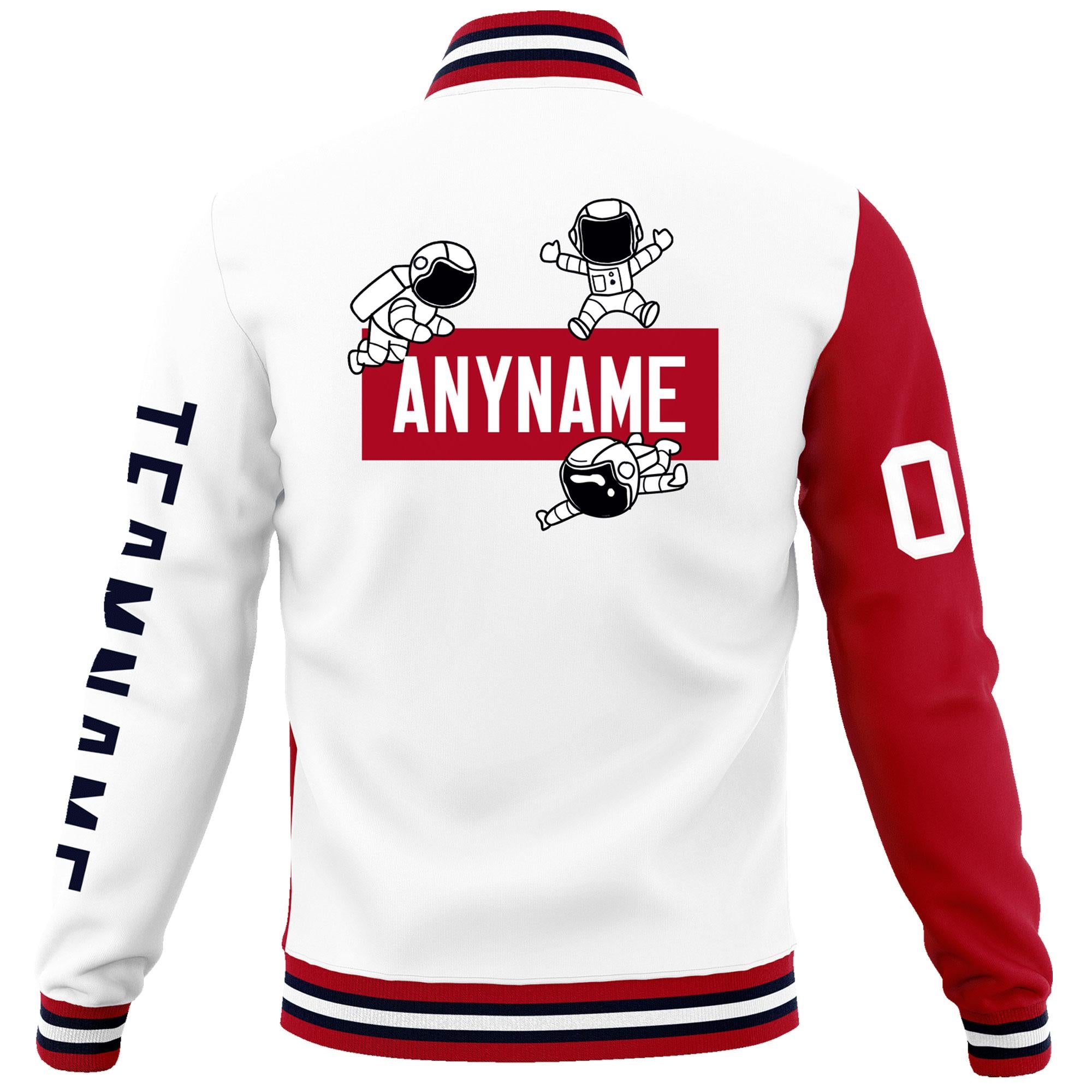 Custom White Red Two Tone Split Fashion Varsity Letterman Jacket with Raglan Sleeves