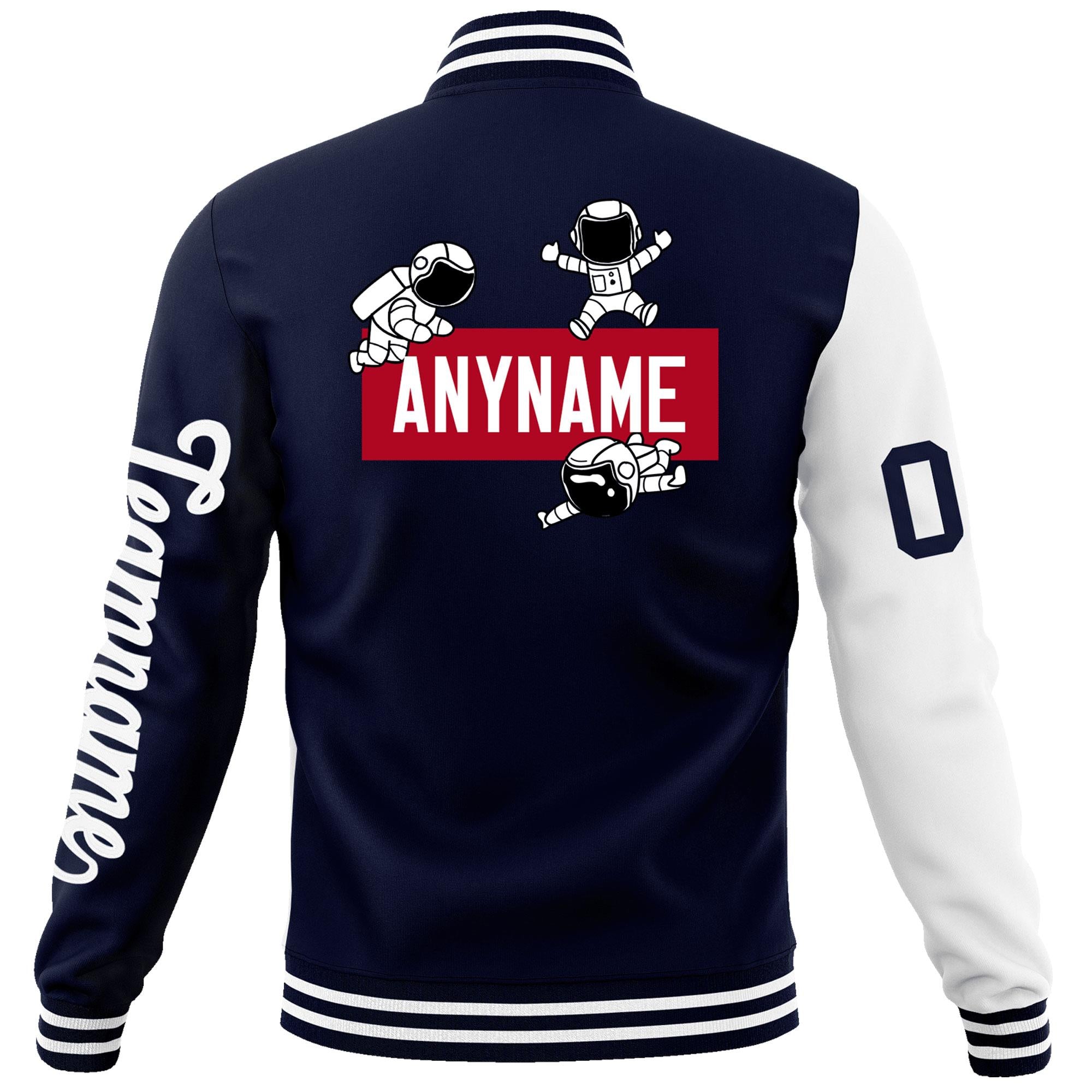 Custom Navy White Two Tone Split Fashion Varsity Letterman Jacket with Raglan Sleeves