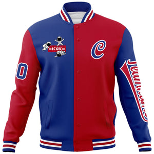 Custom Royal Red Two Tone Split Fashion Varsity Letterman Jacket with Raglan Sleeves