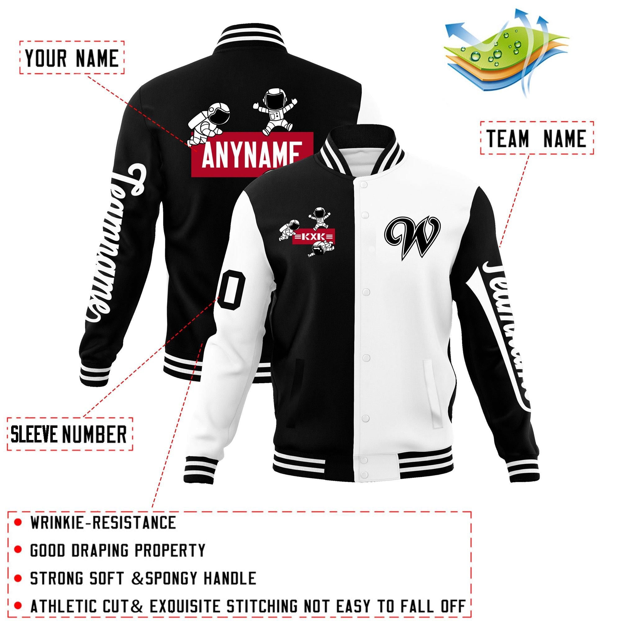 Custom Black White Two Tone Split Fashion Varsity Letterman Jacket with Raglan Sleeves