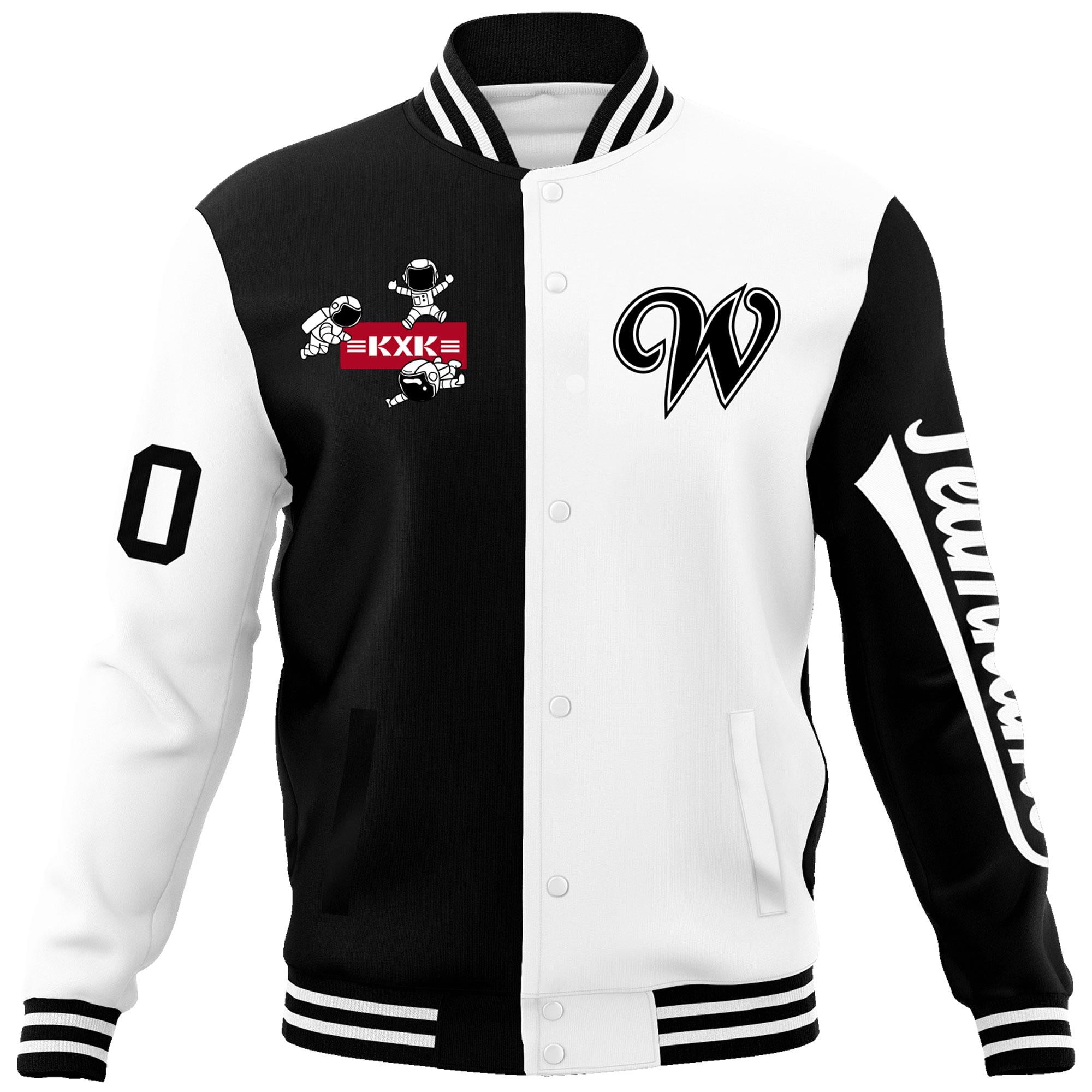 Custom Black White Two Tone Split Fashion Varsity Letterman Jacket with Raglan Sleeves