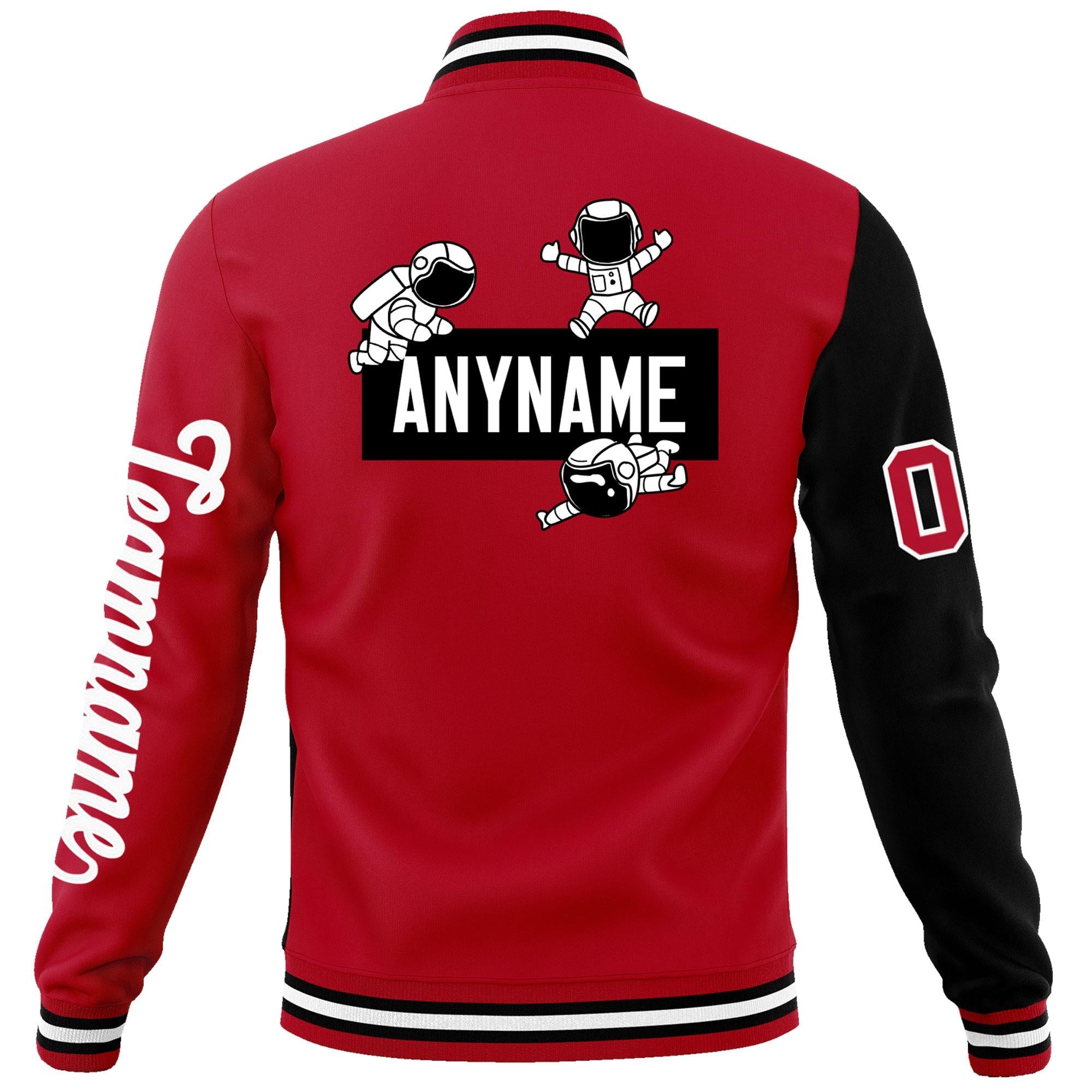 Custom Red Black Two Tone Split Fashion Varsity Letterman Jacket with Raglan Sleeves