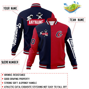 Custom Navy Red Two Tone Split Fashion Varsity Letterman Jacket with Raglan Sleeves