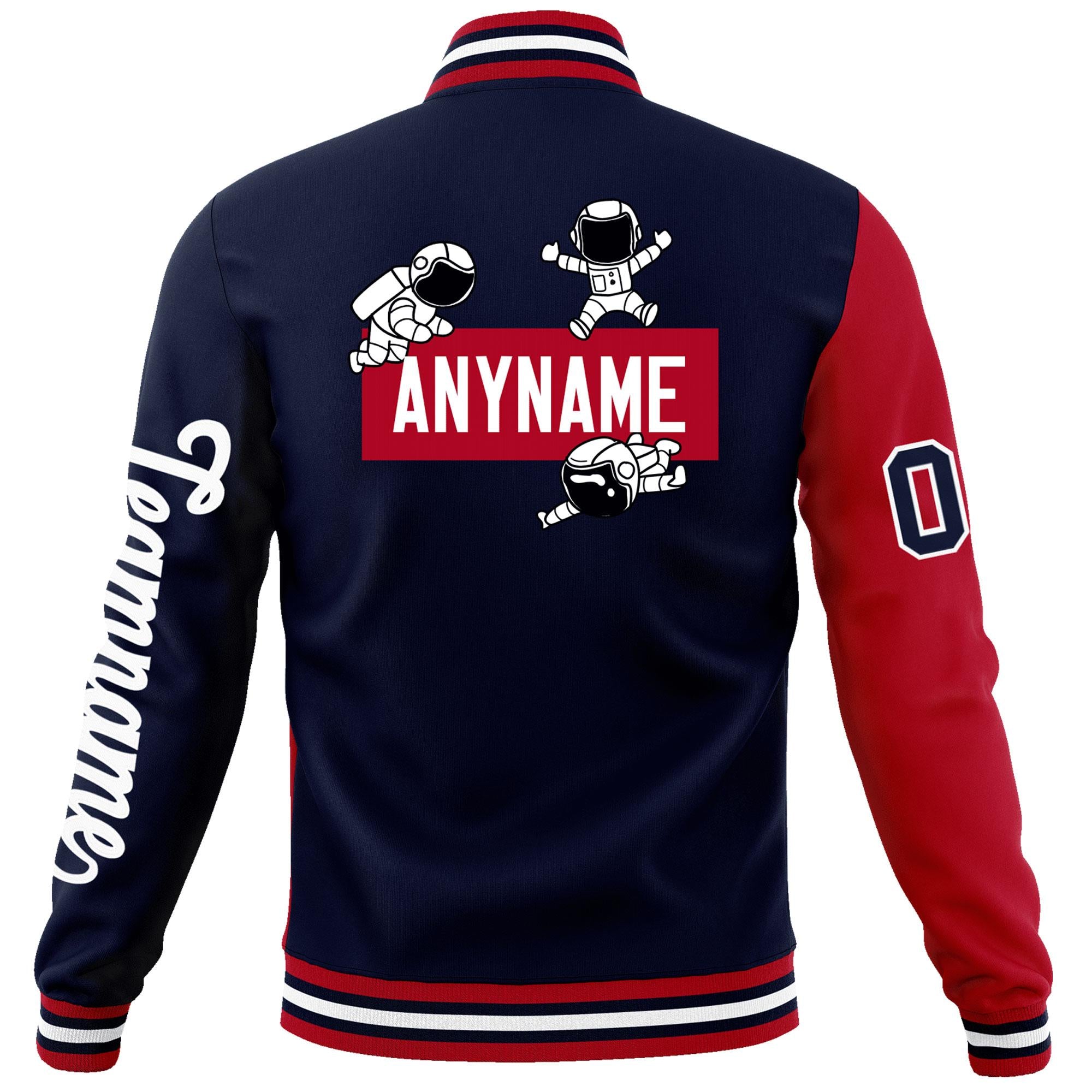 Custom Navy Red Two Tone Split Fashion Varsity Letterman Jacket with Raglan Sleeves