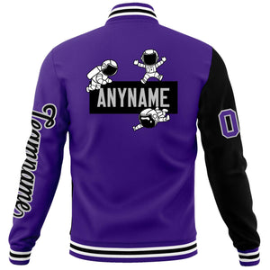 Custom Purple Black Two Tone Split Fashion Varsity Letterman Jacket with Raglan Sleeves