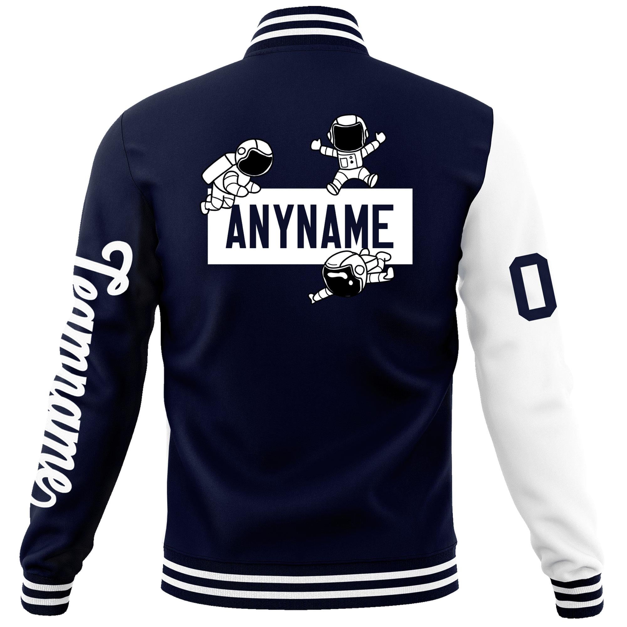 Custom Navy White Two Tone Split Fashion Varsity Letterman Jacket with Raglan Sleeves