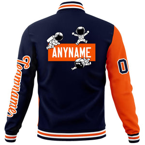 Custom Navy Orange Two Tone Split Fashion Varsity Letterman Jacket with Raglan Sleeves