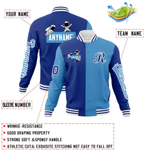 Custom Royal Light Blue Two Tone Split Fashion Varsity Letterman Jacket with Raglan Sleeves