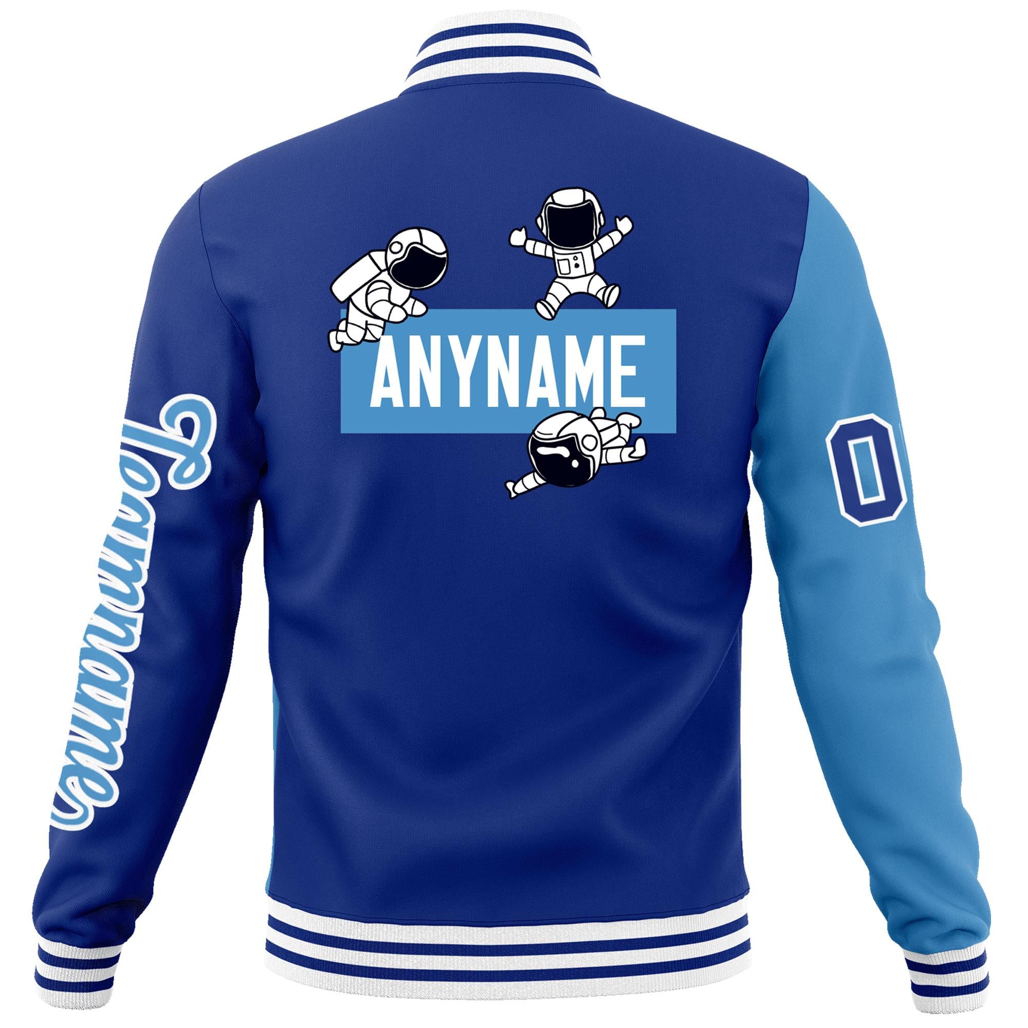 Custom Royal Light Blue Two Tone Split Fashion Varsity Letterman Jacket with Raglan Sleeves