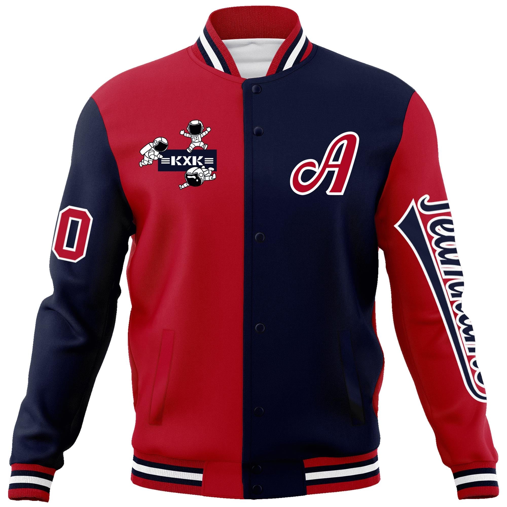 Custom Red Navy Two Tone Split Fashion Varsity Letterman Jacket with Raglan Sleeves