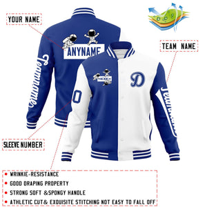 Custom Royal White Two Tone Split Fashion Varsity Letterman Jacket with Raglan Sleeves