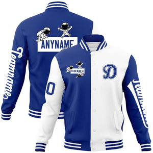 Custom Royal White Two Tone Split Fashion Varsity Letterman Jacket with Raglan Sleeves