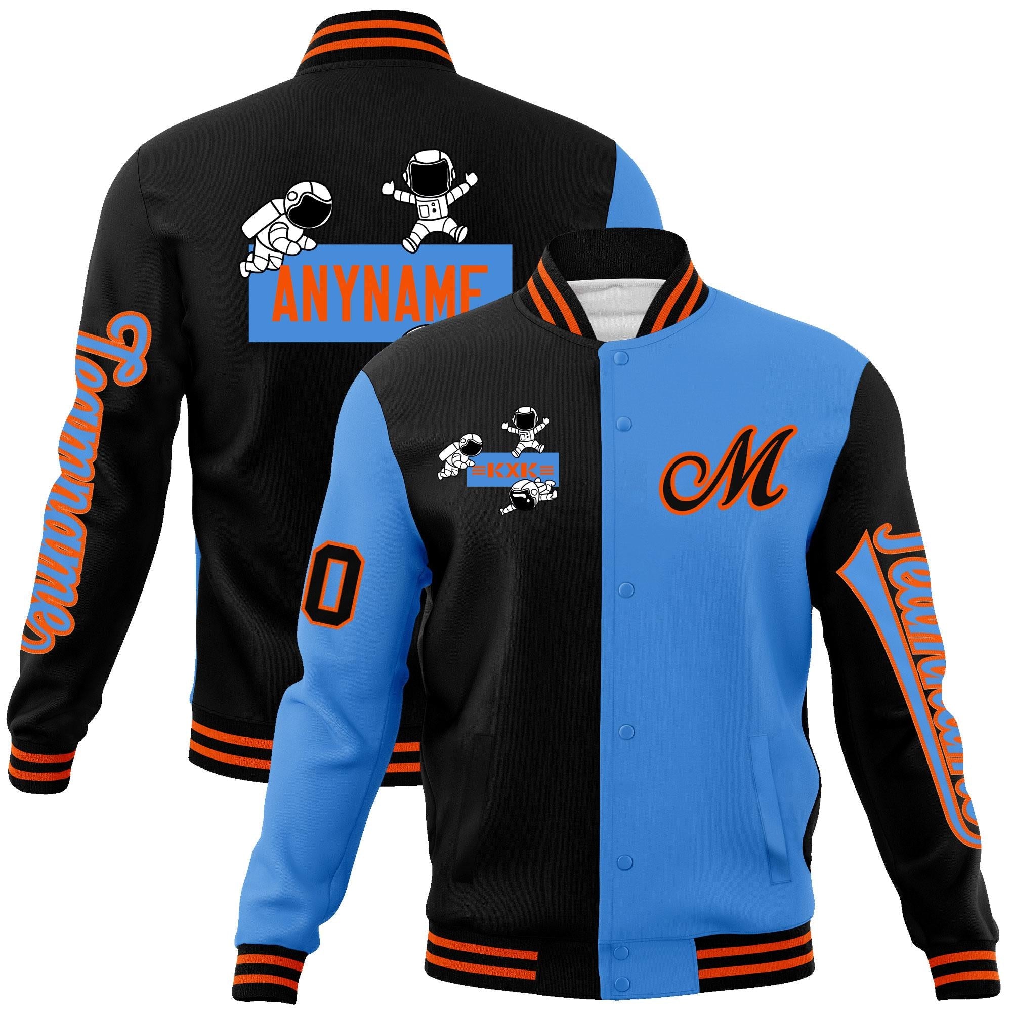 Custom Black Powder Blue Two Tone Split Fashion Varsity Letterman Jacket with Raglan Sleeves