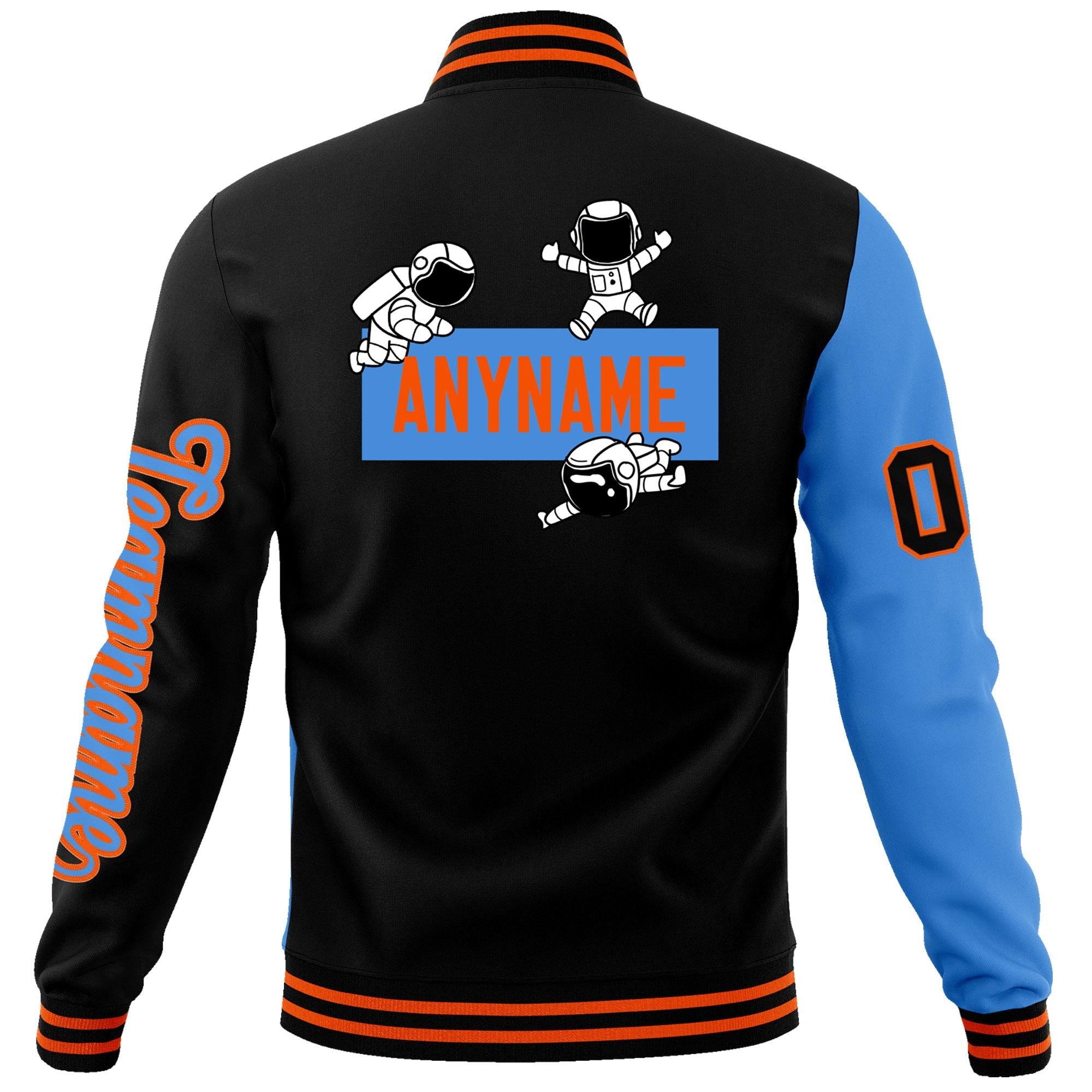 Custom Black Powder Blue Two Tone Split Fashion Varsity Letterman Jacket with Raglan Sleeves