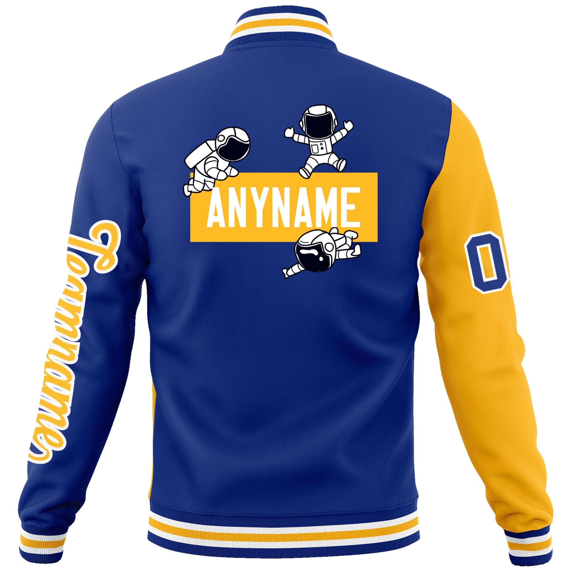 Custom Royal Gold Two Tone Split Fashion Varsity Letterman Jacket with Raglan Sleeves