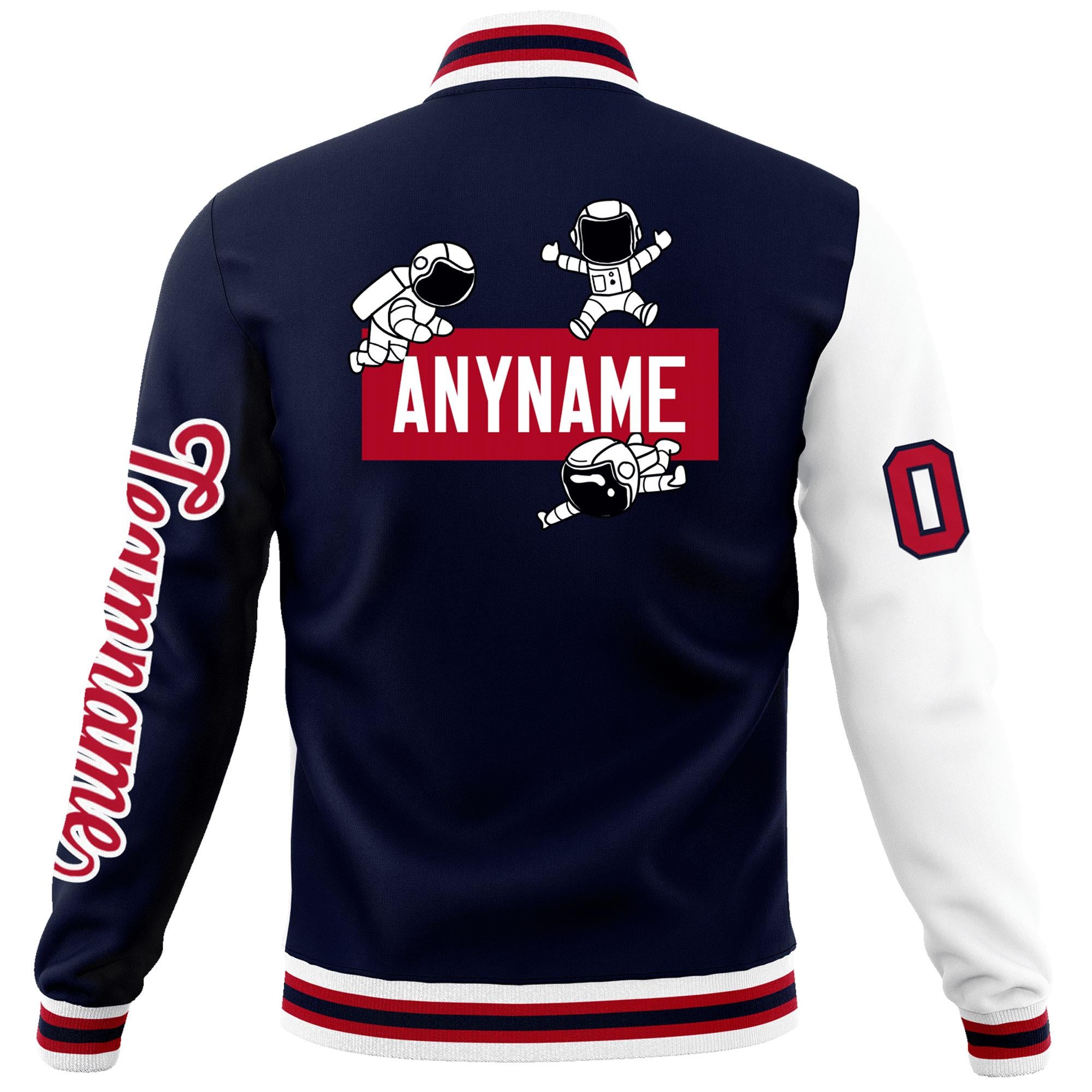 Custom Navy White Two Tone Split Fashion Varsity Letterman Jacket with Raglan Sleeves