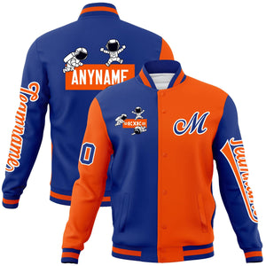 Custom Royal Orange Two Tone Split Fashion Varsity Letterman Jacket with Raglan Sleeves