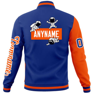 Custom Royal Orange Two Tone Split Fashion Varsity Letterman Jacket with Raglan Sleeves