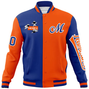 Custom Royal Orange Two Tone Split Fashion Varsity Letterman Jacket with Raglan Sleeves