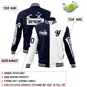 Custom Navy White Two Tone Split Fashion Varsity Letterman Jacket with Raglan Sleeves