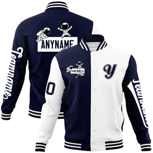 Custom Navy White Two Tone Split Fashion Varsity Letterman Jacket with Raglan Sleeves