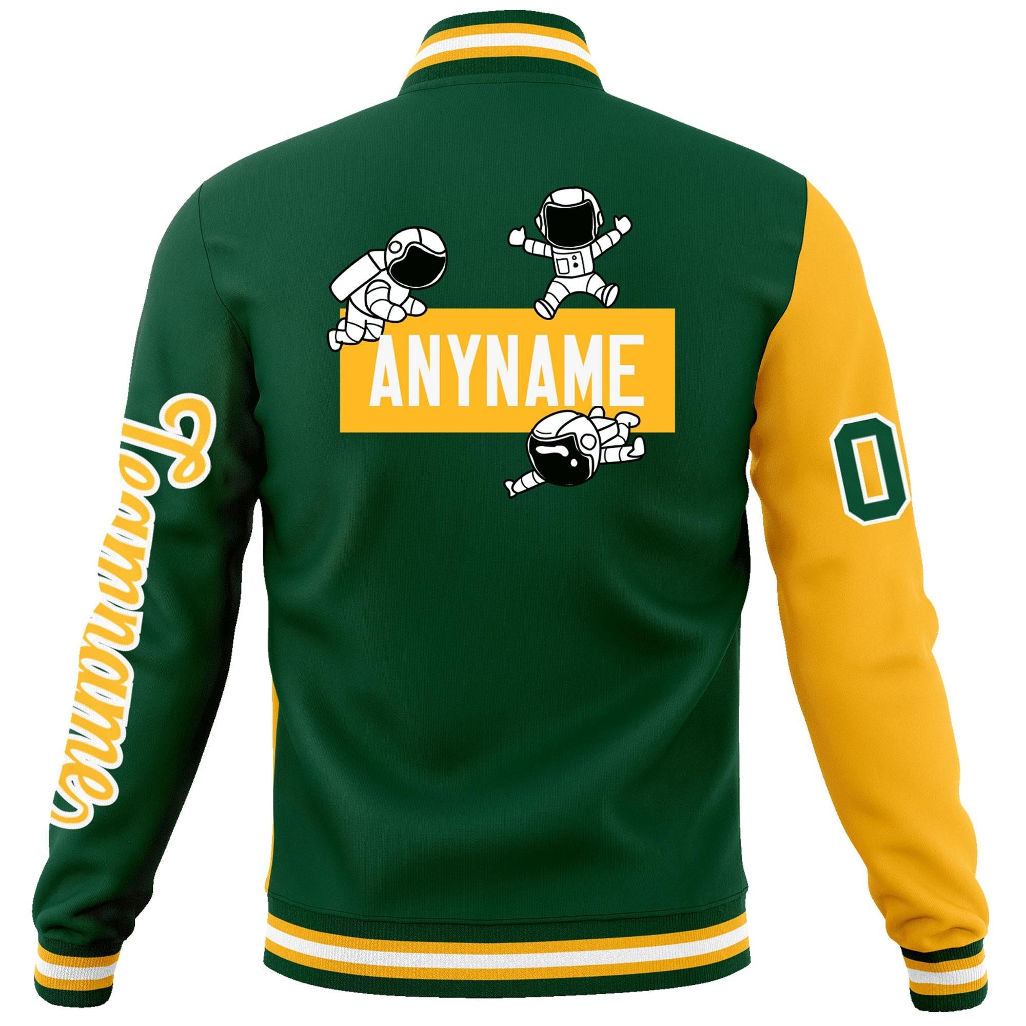 Custom Green Gold Two Tone Split Fashion Varsity Letterman Jacket with Raglan Sleeves