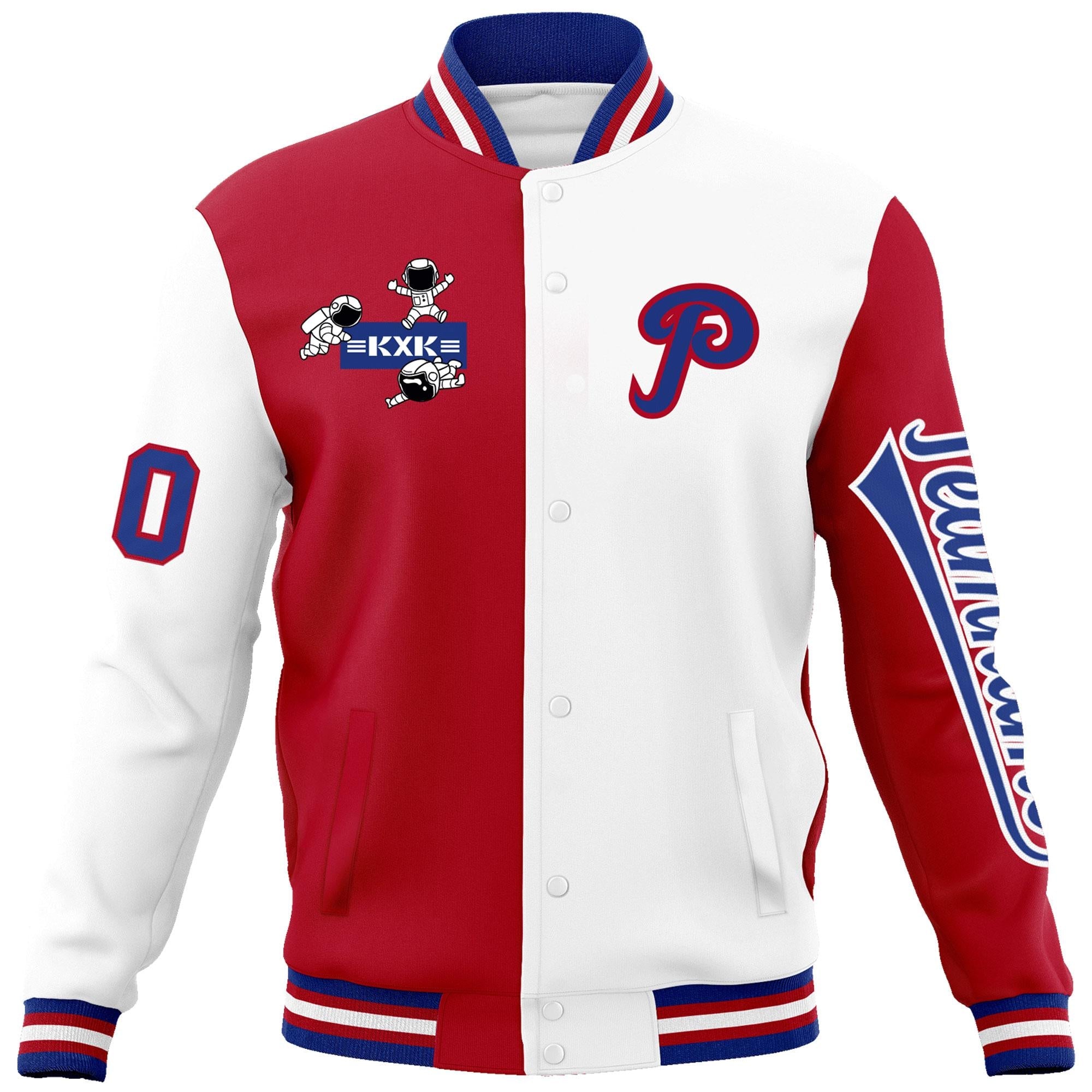 Custom Red White Two Tone Split Fashion Varsity Letterman Jacket with Raglan Sleeves