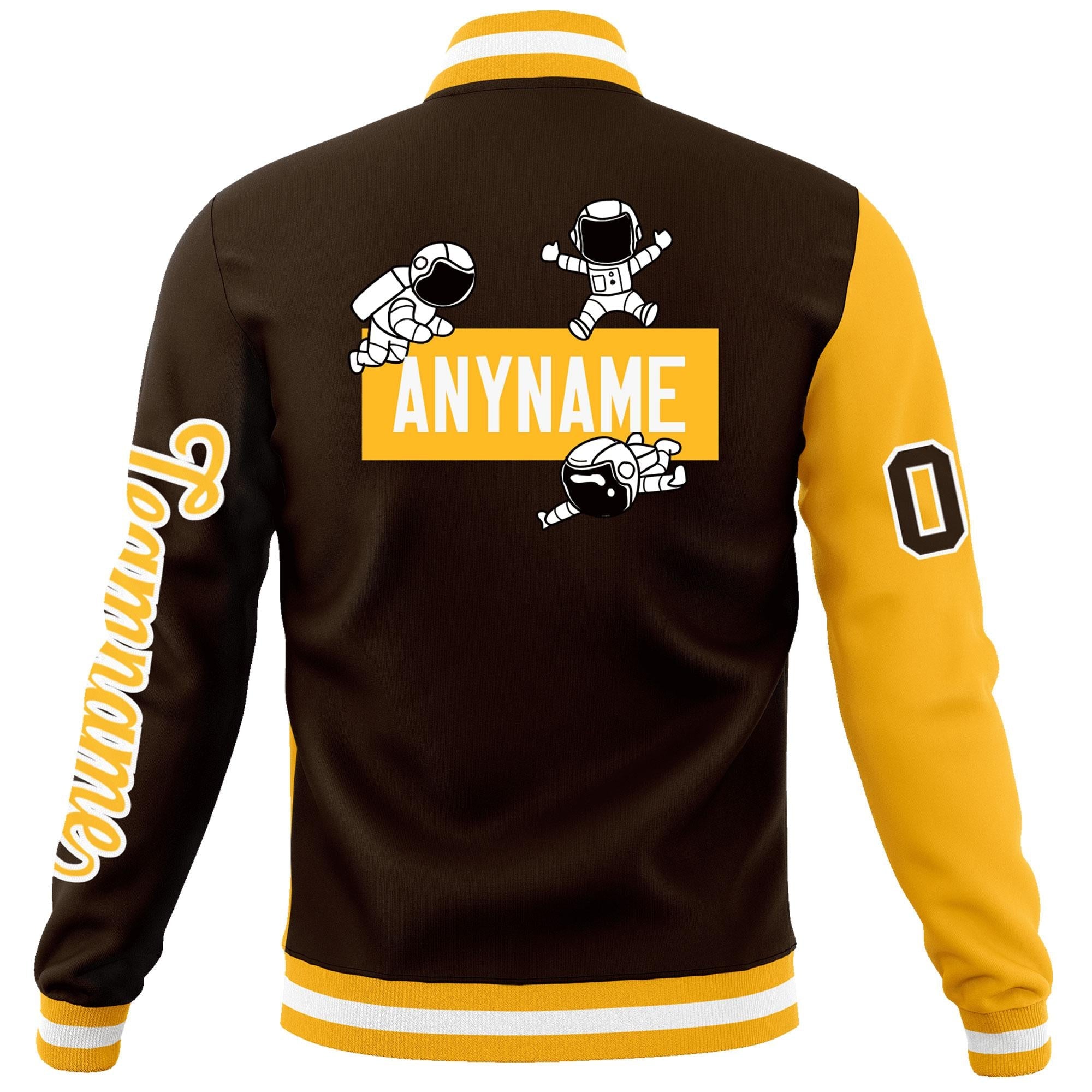 Custom Brown Gold Two Tone Split Fashion Varsity Letterman Jacket with Raglan Sleeves