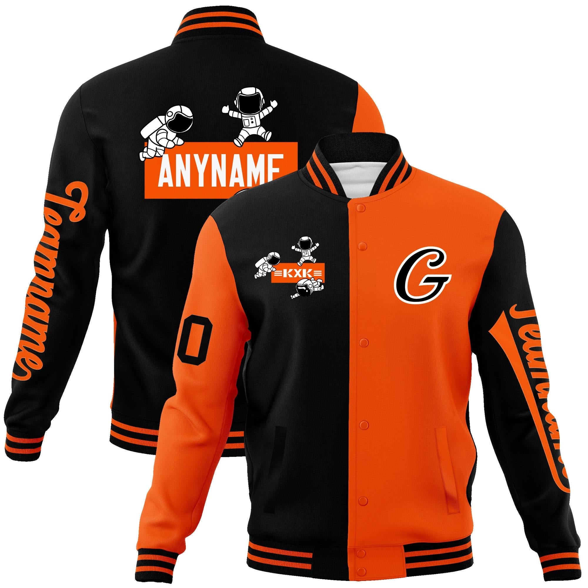 Custom Black Orange Two Tone Split Fashion Varsity Letterman Jacket with Raglan Sleeves