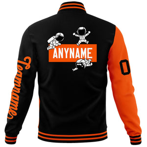 Custom Black Orange Two Tone Split Fashion Varsity Letterman Jacket with Raglan Sleeves