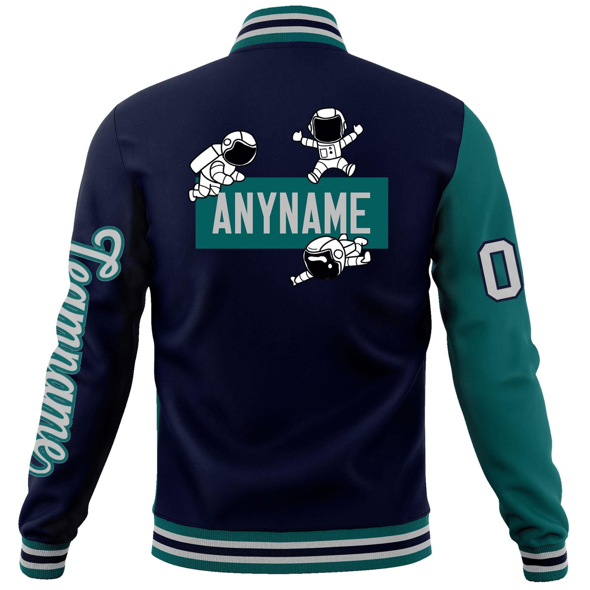 Custom Navy Aqua Two Tone Split Fashion Varsity Letterman Jacket with Raglan Sleeves