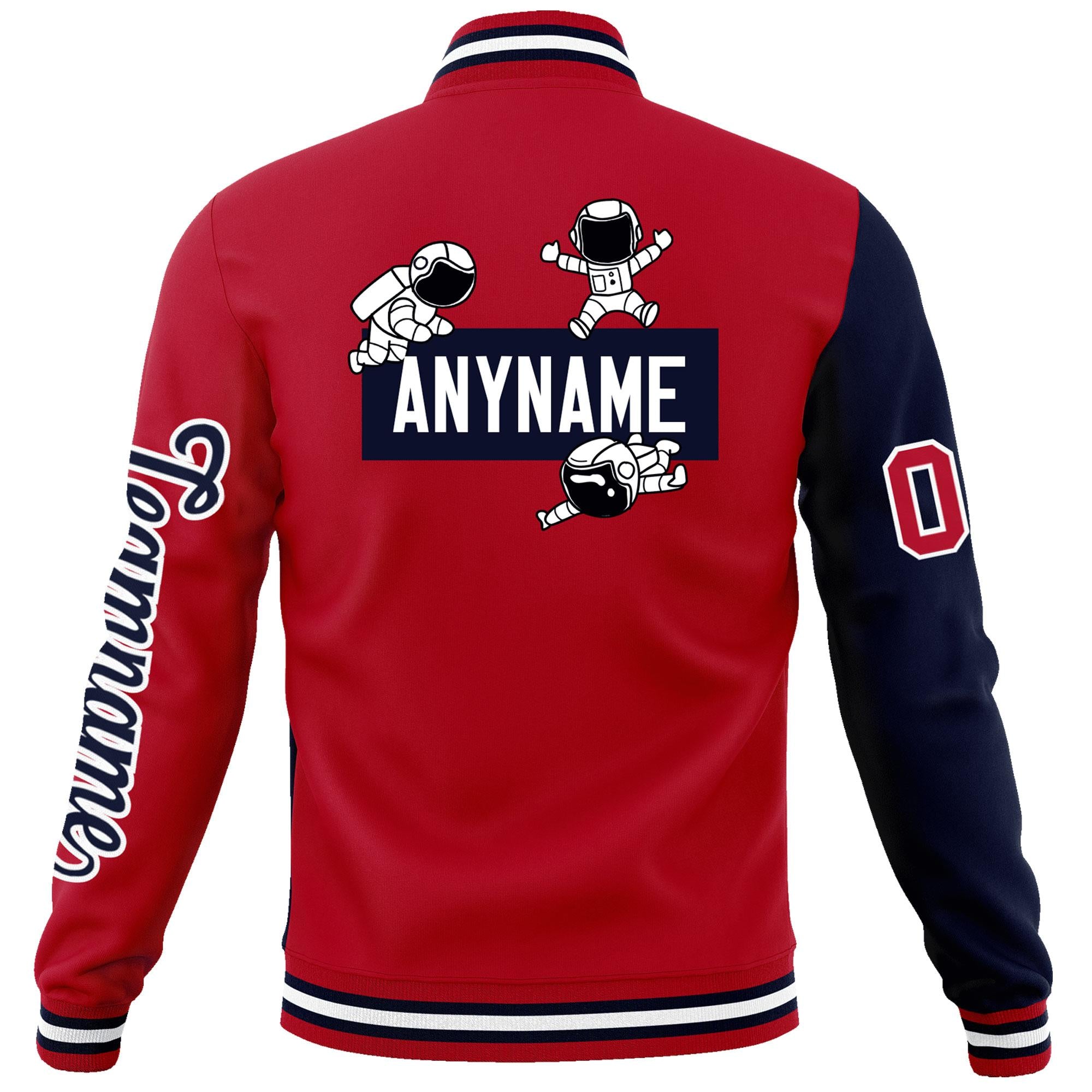 Custom Red Navy Two Tone Split Fashion Varsity Letterman Jacket with Raglan Sleeves