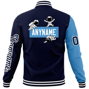 Custom Navy Light Blue Two Tone Split Fashion Varsity Letterman Jacket with Raglan Sleeves