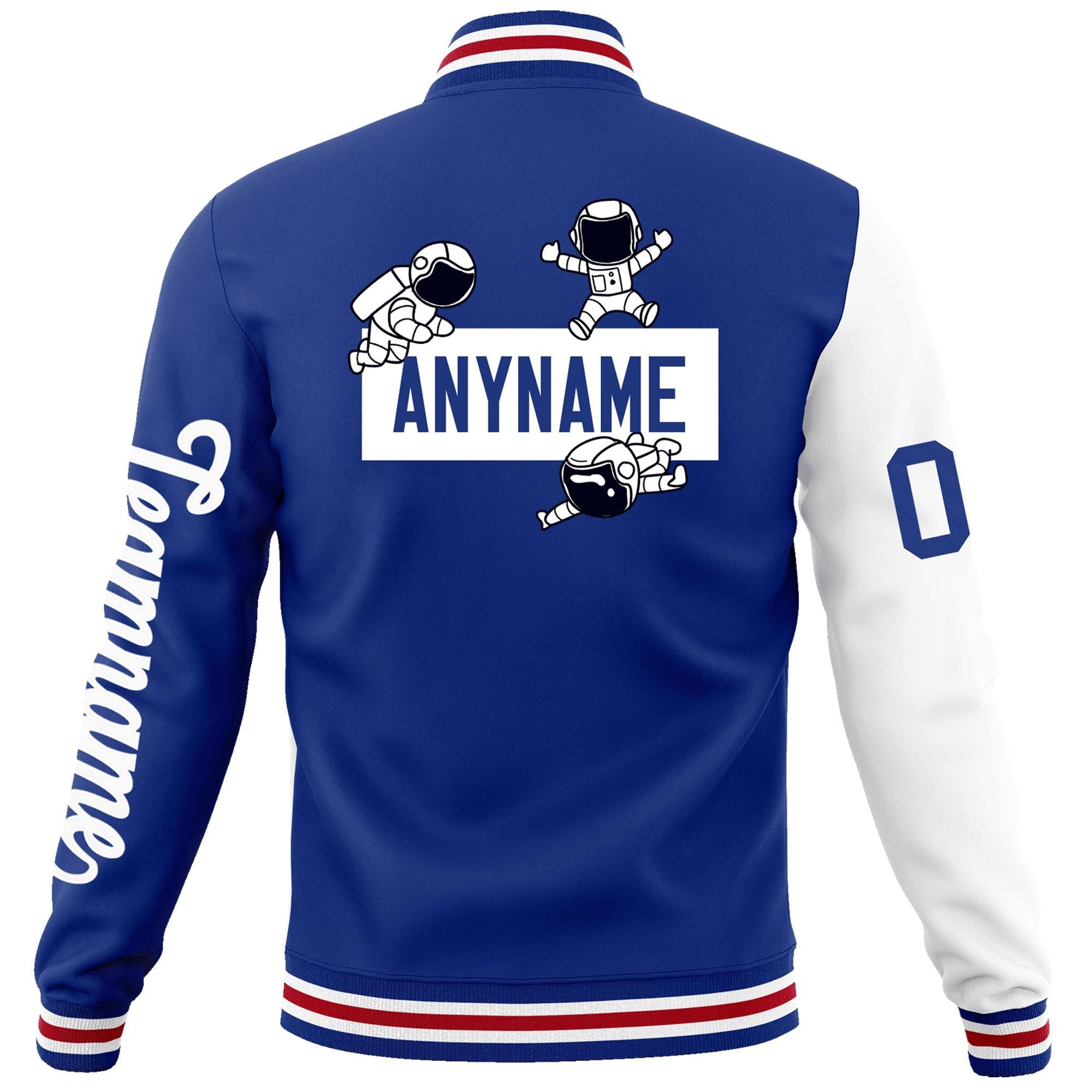 Custom Royal White Two Tone Split Fashion Varsity Letterman Jacket with Raglan Sleeves