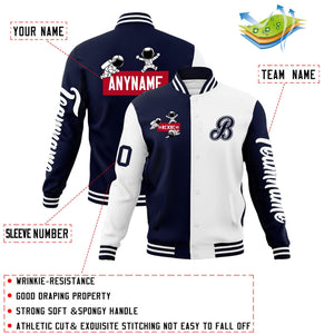 Custom Navy White Two Tone Split Fashion Varsity Letterman Jacket with Raglan Sleeves