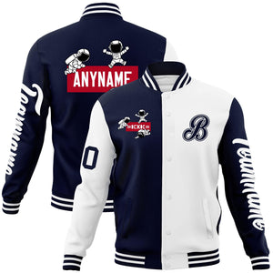 Custom Navy White Two Tone Split Fashion Varsity Letterman Jacket with Raglan Sleeves