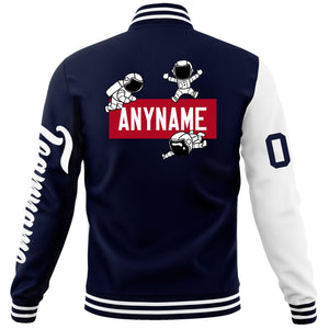 Custom Navy White Two Tone Split Fashion Varsity Letterman Jacket with Raglan Sleeves