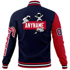 Custom Navy Red Two Tone Split Fashion Varsity Letterman Jacket with Raglan Sleeves